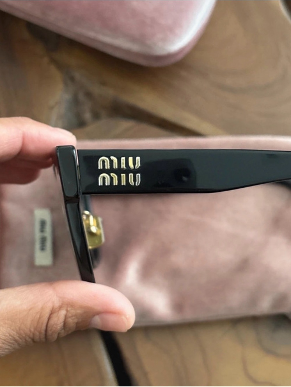 Miu Miu Black Cat-Eye Sunglasses with Pink Velvet Case and Pouch - Picture 7 of 7